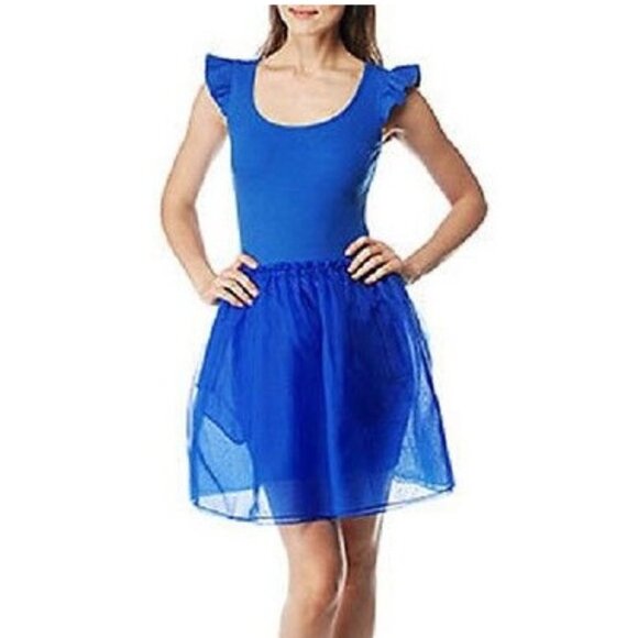 BETSEY JOHNSON Rib Tank Top Pocket Silk Organza Flutter Tutu Skirt Tulle Dress S - Picture 1 of 4